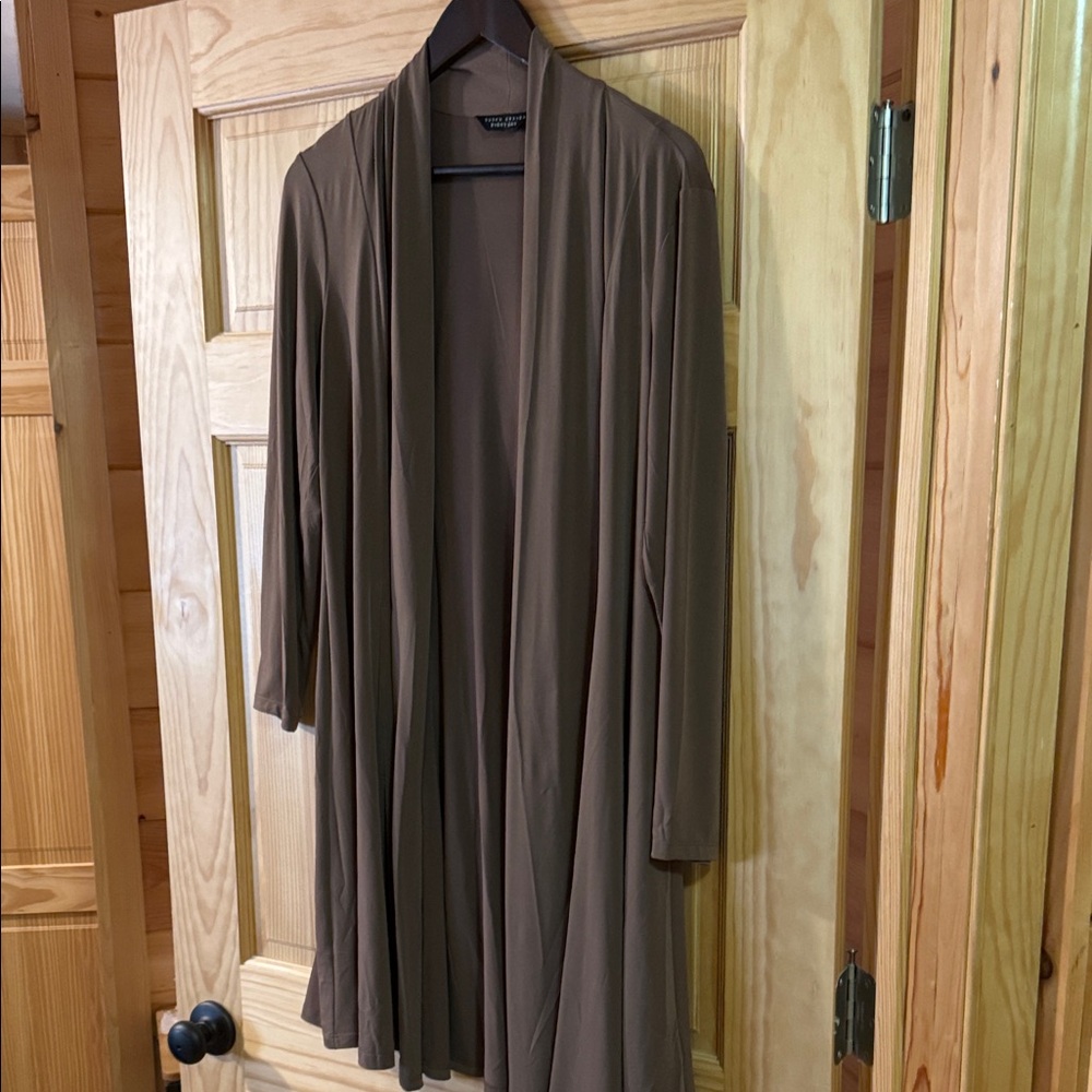Susan Graver Taupe Open Front Cardigan